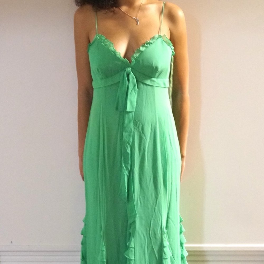 Kay Unger Floaty Ruffled Silk Chiffon Slip Dress